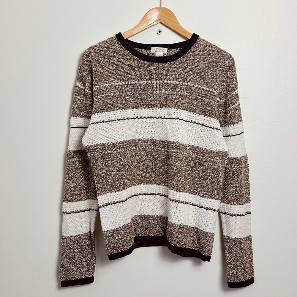 Cotton/Ramie mix Crew neck Sweater - blocked stripes - Size L - Picture 2 of 7